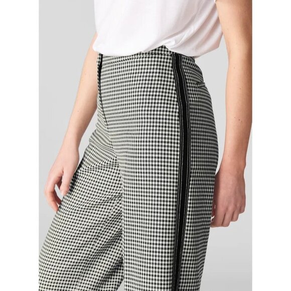 Whistles Wide Leg Cropped Black White Navy Check Side Stripe Pants Size 12 - Picture 1 of 10